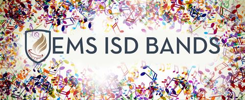 EMS BANDS on a field of white surrounded by multiple colored music notes